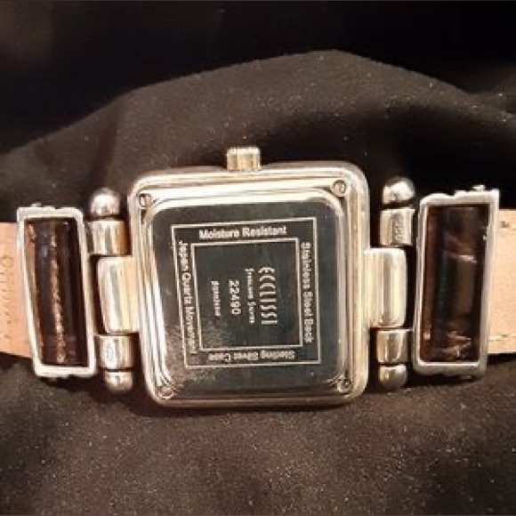 Vintage Ecclissi Southwestern Black Croc Embossed Leather Sterling Silver Watch main image 4
